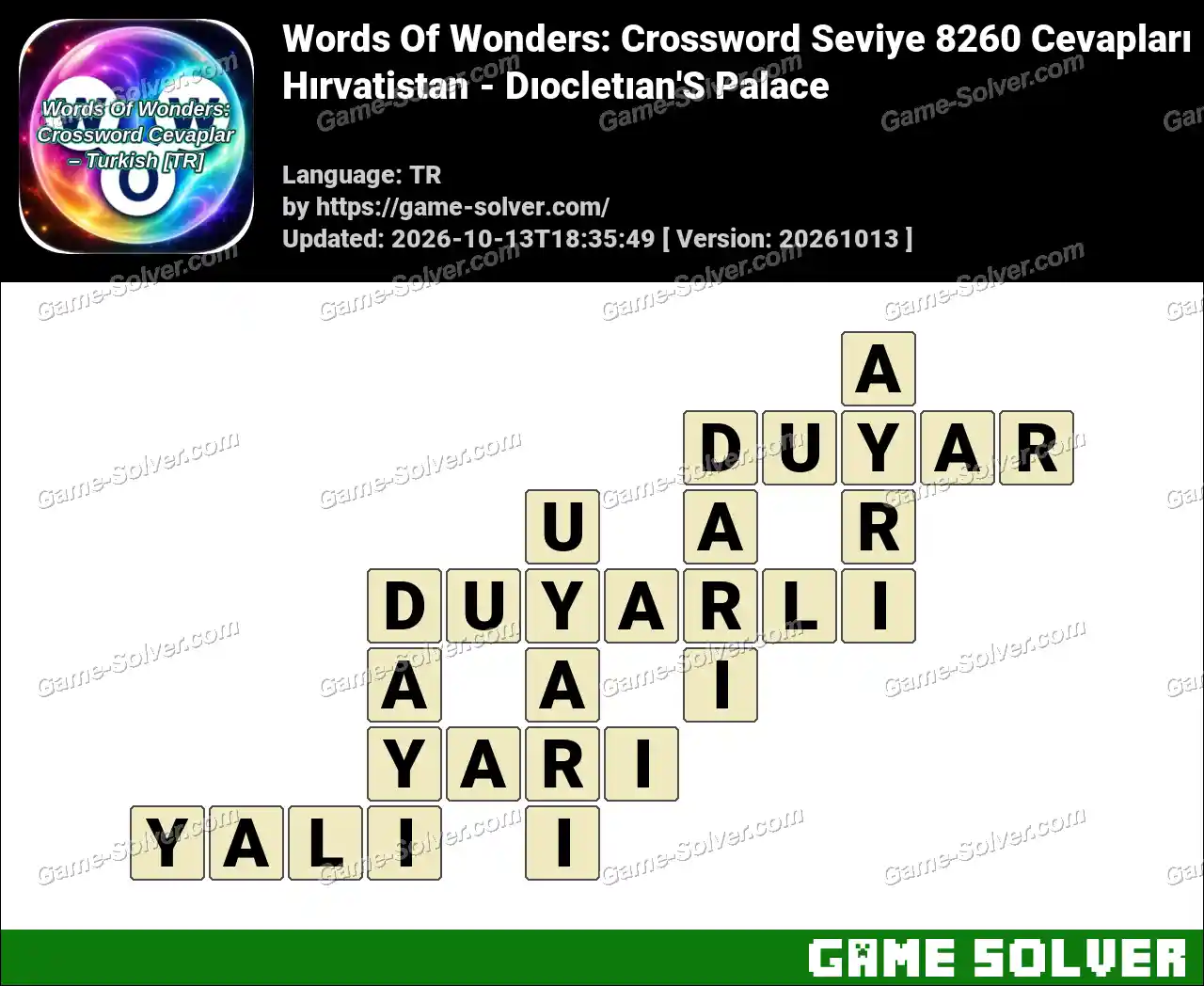 Words Of Wonders: Crossword Seviye 8260 Cevapları – Hırvatistan – Dıocletıan’S Palace